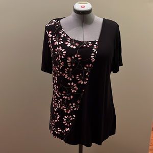 Black and pink capped sleeve top